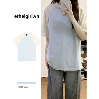 Ethelgirl Thời Trang Hàn Quốc Quần Áo Nữ Raglan In Cổ Tròn Tay Ngắn Áo Thun Top