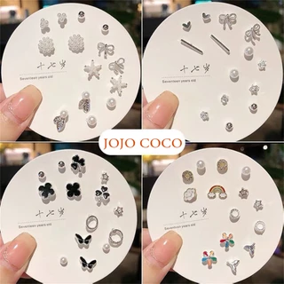 JOJO COCO set Bông Tai Mạ Bạc 925 Đính Đá Thời Trang Hàn Quốc Cho Nữ