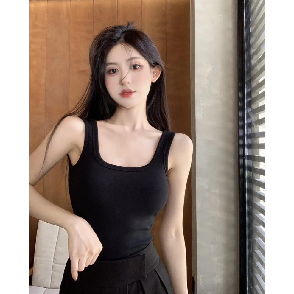 áo 3 lỗ nữ có đệm ngực dáng ôm thời trang áo 2 dây trơn mặc mùa hè áo croptop áo bra