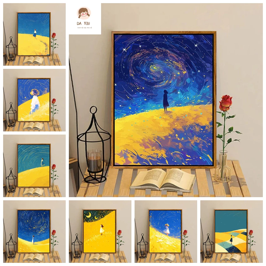 Da Tou-30*40cm/40*50cm-tranh số-Tranh sơn dầu kỹ thuật số Starry Sky Hill diy 2024 Phong cách mới Vẽ tay tô màu Tranh sơn màu cao cấp Tranh trang trí Acrylic--trang tô màu theo số--tranh tô màu số hoá --tranh số hóa cặp đôi  -