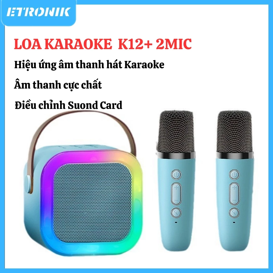 Loa Bluetooth mini karaoke K12 kèm 2 micro không dây