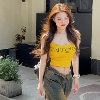 Áo 2 Dây Nữ có đệm ngực Retro Phong Cách Croptop Siêu Sexy