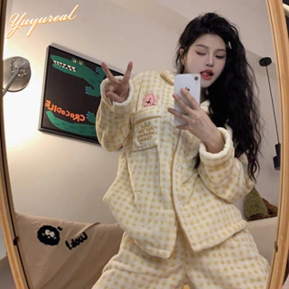 Yuyureal Loopy Bộ Đồ Ngủ vải lông cừu san hô pijama hoạt hình Dễ thương đồ mặc nhà nữ