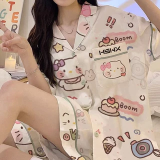 Bộ Đồ Ngủ Hello Kitty Nữ ins Phong Cách Hoạt Hình Mùa Hè Phong Cách Mới Quần Áo Gia Đình，bộ đồ mặc nhà，bộ ngủ công chúa