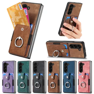 Bao Da Điện Thoại Cho Samsung Galaxy Z Fold 5 Ốp Chống Rơi Vòng Xe Từ Chèn Thẻ Túi Đứng Chức Năng Bảo Vệ Máy ảnh