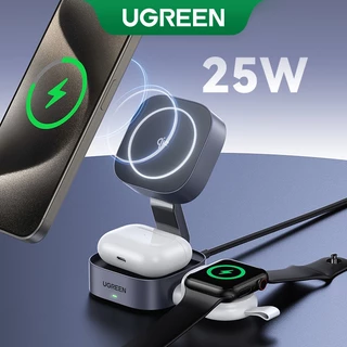 Bộ sạc không dây từ tính 2 trong 1 UGREEN 25W, được chứng nhận Qi2 MPP, Hỗ trợ sạc không dây nhanh 15W cho iPhone 12-15, Sạc cho iPhone và Airpod của bạn cùng một lúc