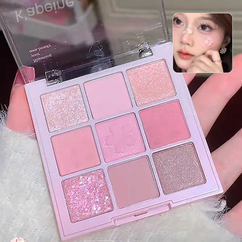 K 'APEIN Cherry Blossom 9 Màu Phấn Mắt Bảng Màu Hồng Nâu Tự Nhiên Mờ Peral Shimmer Fine Flash Girl Ngày Xuân Trang Điểm Mắt Bột Phấn Mắt Chống Thấm Nước