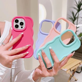 ốp lưng ins for iPhone 15 14 Pro Max 12 11 13 ProMax 6S+ 6+ 7+ 8+ Plus X XR XS 6S 8 7 6 SE 2020 XSmax Shockproof Macaron Fluorescent Candy Simple Solid Color Soft Silicone Case Wavy Edge Anti-fall Back Cover TG 01