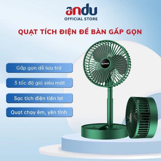 Quạt điện, Quạt để bàn có thể gập lại, Chiều cao có thể điều chỉnh, 3 tốc độ gió, Cổng sạc USB xoay 180 độ