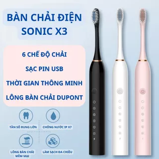 Bàn Chải Điện Đa Năng Thông Minh Máy Đánh Răng Sóng Âm Tặng Kèm 4 Đầu Thay Thế Electric Toothbrush【Chiosala12】