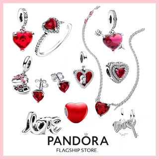 100% đích thực S925 bạc Pandora Disney Lấp Lánh Mặt Bằng Vòng Cổ Trái Tim Đỏ Và Nhẫn Bông Tai Quyến Rũ Phù Hợp Với Vòng Tay Pandora DIY Hạt Nữ Quà Tặng Trang Sức Sang Trọng