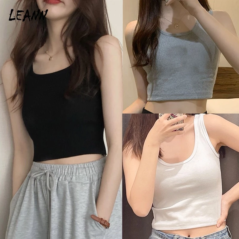 Áo Ba lỗ Nữ Áo Yếm Croptop Màu Trơn Phiên Bản Hàn Quốc Đơn Giản Bên Trong Áo Hai Dây 2024 Mới