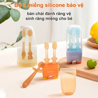 Set rơ lưỡi và bàn chải đánh răng silicon mềm an toàn, nhẹ nhàng vệ sinh sạch răng miệng cho em bé từ 0 -18 tháng