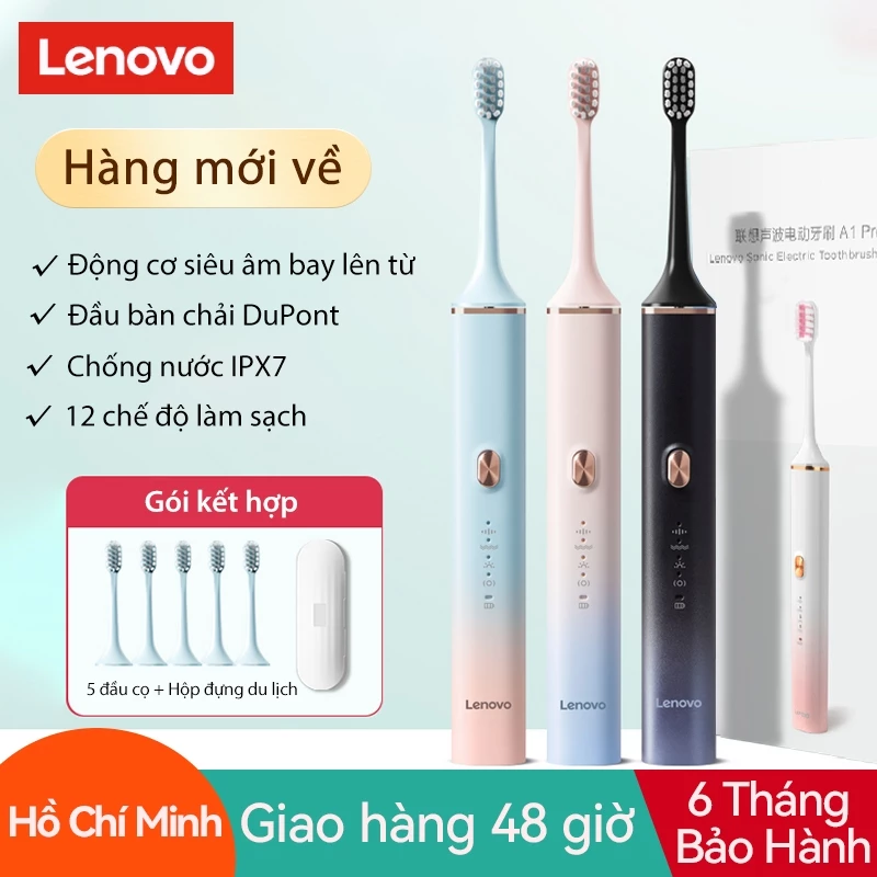 Bàn chải đánh răng điện Lenovo đa chức năng smart multi-function nâng cấp công nghệ sonic, 5 đầu bàn chải đánh răng, 12 chế độ chăm sóc răng miệng, chức năng chống nước ipx7 bàn chải đánh răng điện thông minh sonic