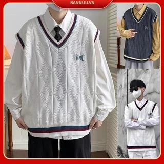 Áo Len Nam Nữ from rộng  Áo Len Không Tay Cổ Chữ V Thời Trang Hàn Quốc Phong cách Áo Len Sweater Nam