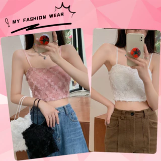 Pháp Đẹp Lưng Ngắn Camisole Đáy Quấn Ngực Xếp Ly Gợi Cảm Nguyên Chất Desire Ba Chiều Ren Top