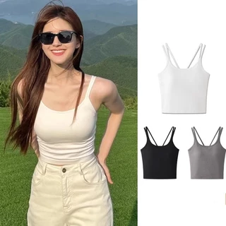 Ethelgirl Hàn Quốc 3 Màu Cơ Bản Mỏng Có Miếng Lót Ngực Tank Top Nữ Quần Áo Croptop Vest