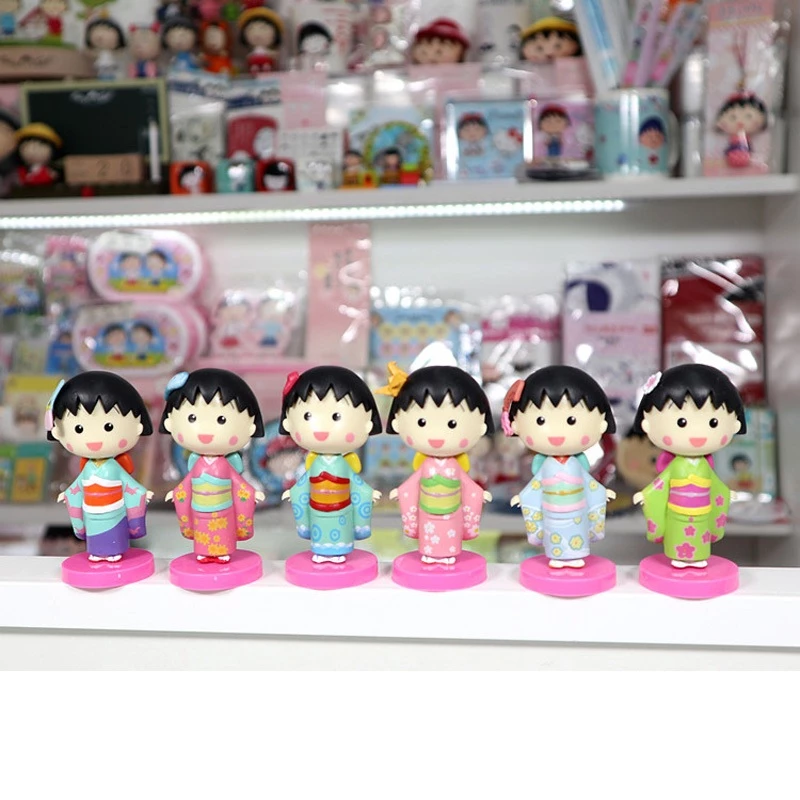 6 Phong Cách Vẽ Tay Kimono Chibi Maruko Chan Nhân Vật Hành Động PVC Anime Hình Móc Khóa Mặt Dây Chuyền Trang Trí Bánh Bé Gái Đồ Chơi Quà Tặng