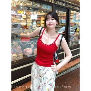 QKOOLE Áo hai dây dệt kim hoa mùa hè mới phong cách Hàn Quốc dành cho nữ