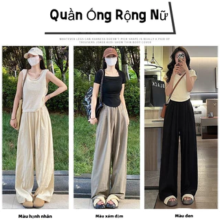 Quần Ống Rộng Đũi Dài Vải Đũi Mát Châu Loại Đẹp Hót Hít, Cạp Cao Lên From Xinh