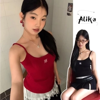 Áo vest nữ Alika y2k ngọt ngào gợi cảm mát mẻ cô gái màu trơn Hàn Quốc hàng ngày đa năng dệt kim giảm béo khí chất bên ngoài không tay đáy hàng đầu