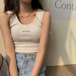 【WANG JIAO ZHAN】 Áo crop top dệt kim có dây đeo thời trang dành cho nữ【6742】