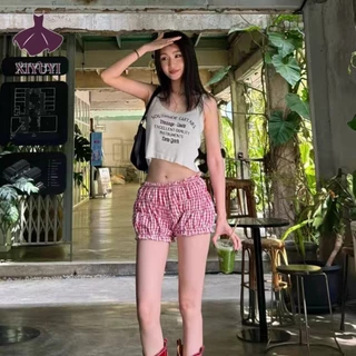 Xiyuyi Quần Short Nữ Mỹ Hot Girl Kẻ Sọc Quần Short Ren Gợi Cảm Eo Thấp Đáy