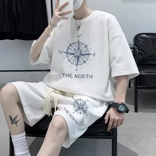 [M-5xl] Bộ Đồ Nam Phong Cách Mỹ Mới Vintage Đường Phố Cao Cấp Couture Vách Ngăn Thể Thao Thường Ngày Mùa Hè Tay Ngắn Thời Trang Quần Short Thoáng Mát