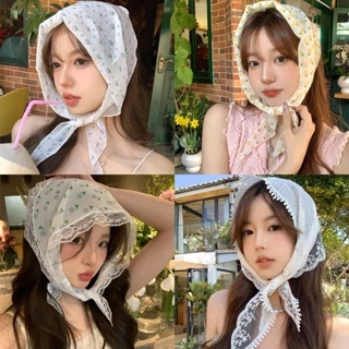 beautycoco🍊Khăn turban phối ren hoa hình tam giác thời trang nữ tính