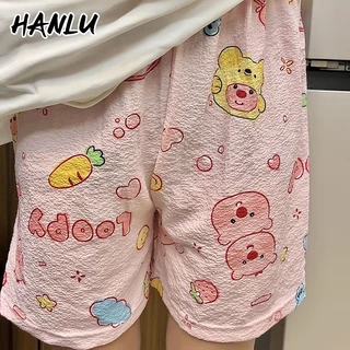 Hanlu Nữ Mới Pyjama Quần Đi Bộ Hoạt Hình Mỏng Thẳng Quần Short Nhà Thường Ngày