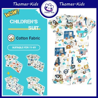 [THOMAS KIDS] Trẻ em T-shirt Set Cotton Cartoon Dinosaur Mùa hè ngắn tay áo cho bé trai 1-8 tuổi