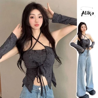 Áo vest nữ Alika y2k Nhật Bản ngọt ngào mát mẻ cô gái hoa Hàn Quốc hàng ngày đa năng gợi cảm áo thun