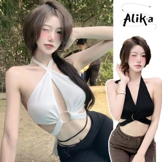 Áo vest nữ Alika y2k gợi cảm màu trơn đơn giản Hàn Quốc ins dây đeo đa năng hàng ngày thiết kế cổ lưng rỗng áo ngắn