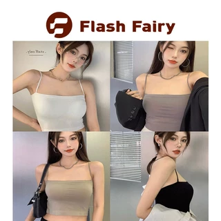 Flash Fairy丨Áo yếm màu trơn cho nữ mùa hè với miếng đệm ngực cố định Áo ngoài không có vòng thép Dây đeo mỏng đáy ống mỏng dài
