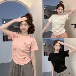 Áo Thun Tay Ngắn Babytee Phong Cách Ba Lê Nơ Đơn Giản Màu top