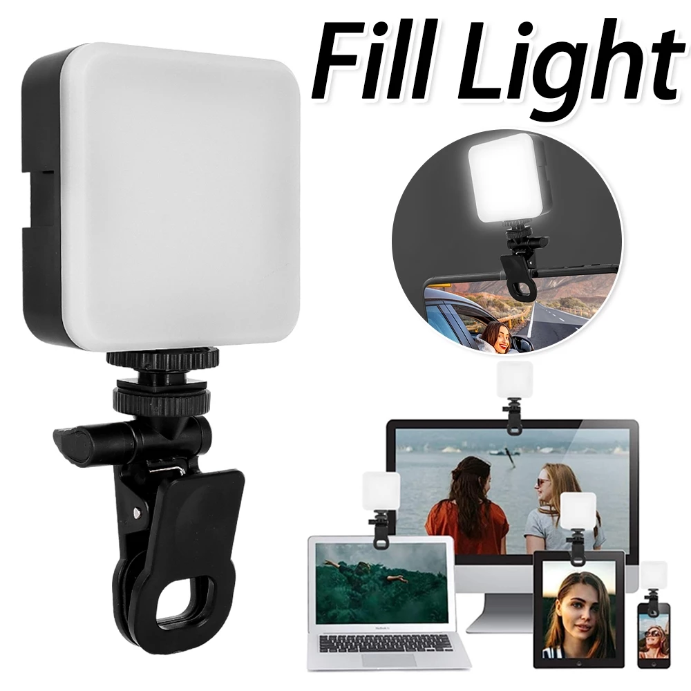 Đèn LED Video - Đèn Selfie lấy nét mini - dành cho máy ảnh / máy tính bảng / máy tính xách tay - Đèn lấp đầy trang điểm chụp ảnh - Kẹp di động trên đèn - Đèn độ sáng điều chỉnh - Đèn lấp đầy điện thoại thông minh