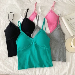 Áo Hai Dây Phối Ren Dáng Ngắn Thời Trang Mùa Hè Quyến Rũ Cho Nữ áo croptop 5 màu --  Honey-Honey