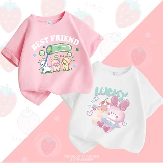 Áo Thun Bé Gái 100% Cotton Trẻ Em Thời Trang Ngắn Tay Áo Thun Bunny In Hình Áo Thun