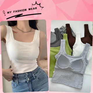 Cotton Nguyên Chất Cổ Vuông Áo Vest Nữ Có Miếng Lót Ngực Tất Cả Trong Một Cốc Treo Đáy Bên Trong Mặc Ngoài ins Hợp Thời Trang Hot Girl Ngắn Top