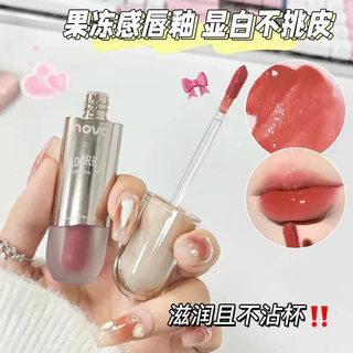 Novo lip Glaze Gương nước trong suốt bíp son bóng Ẩm chống dính cốc không làm rơi sắc tố màu trắng miệng đỏ 6095