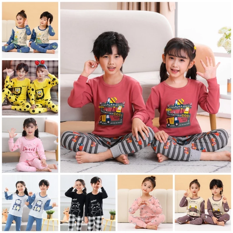 Bộ Đồ Ngủ Pijama Tay Dài Chất Cotton Thời Trang Xuân Thu Cho Bé 100-160cm