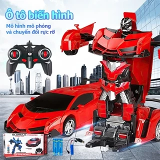 🚗【Nâng cấp】 Ô tô điều khiển từ xa biến hình Robot, Robot biến hình có nhạc và đèn sinh động, Có sạc Pin