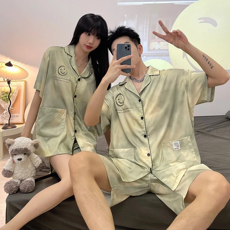 Bộ Đồ Ngủ Lụa Tay Ngắn Mặc Ở Nhà Phong Cách Mới Cho Cặp Đôi