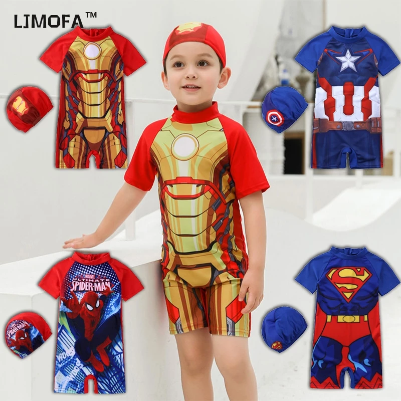 LJMOFA Đồ Bơi Bé Trai Bộ Đồ Bơi Một Mảnh Họa Tiết Hoạt Hình Captain America Dành Cho Bé Trai 2-8T