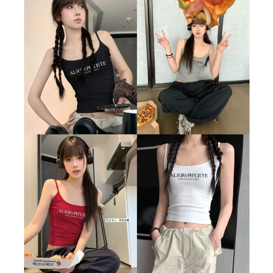 Áo yếm phong cách mới mùa hè Hàn Quốc Hot Girl Red Slim-fit Áo không tay[✨Chất lượng cao✨]