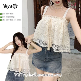 Yeya Áo hai dây ren nữ Áo vest không tay Hàn Quốc một vai viền cổ áo rỗng áo vest