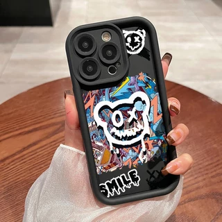 Ốp điện thoại di động cho iPhone 15 14 Plus 13 12 11 Pro Max 7 8 Plus X XR Xs Max Graffiti họa tiết gấu silicone chống rơi