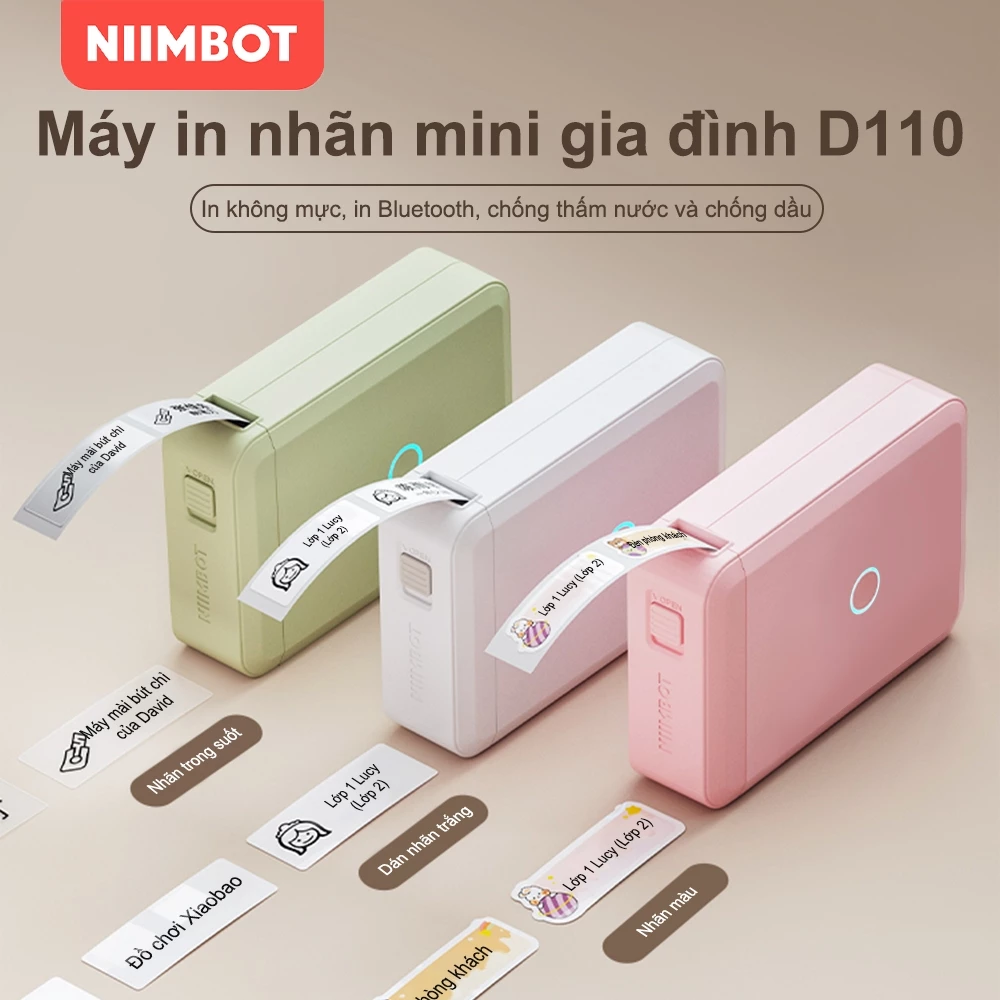 NIIMBOT D110 Máy in nhãn, Máy in nhãn di động không dây Bluetooth nhiệt không cần mực