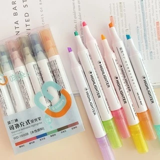 Bút dạ quang bộ 6 màu highlight pastel văn phòng phẩm
