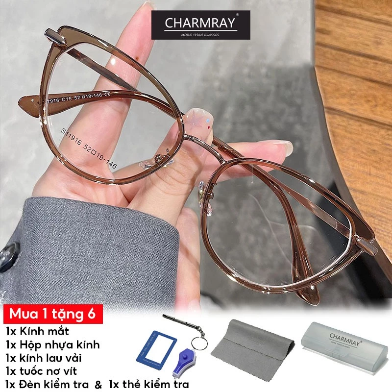 Charmray kính đổi màu Chống bức xạ Kính mắt mèo cho nữ Kính khung cổ điển Ống kính có thể hoán đổi cho nhau